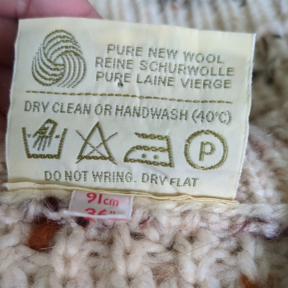 Gaeltarra Handloomed Pure New Wool Fisherman Sweater Cream Size Small - Picture 6 of 7